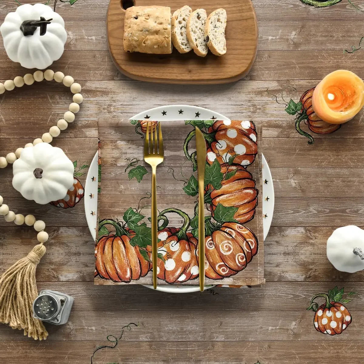 Thanksgiving Autumn Harvest Orange Pumpkin Rectangle Tablecloth