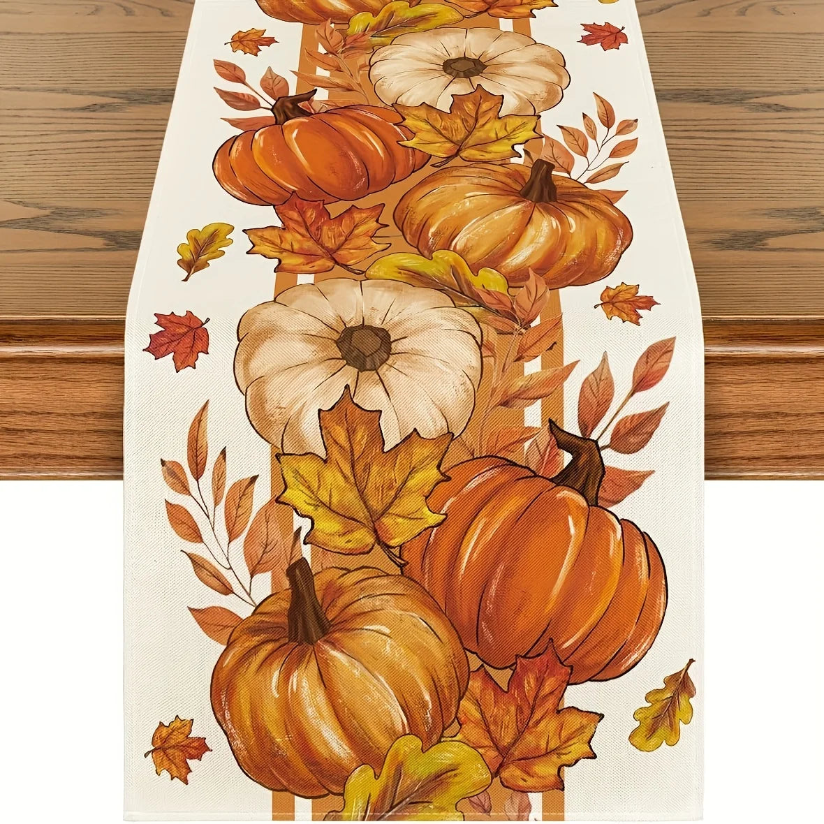 Autumn Pumpkin & Maple Leaf Table Runner