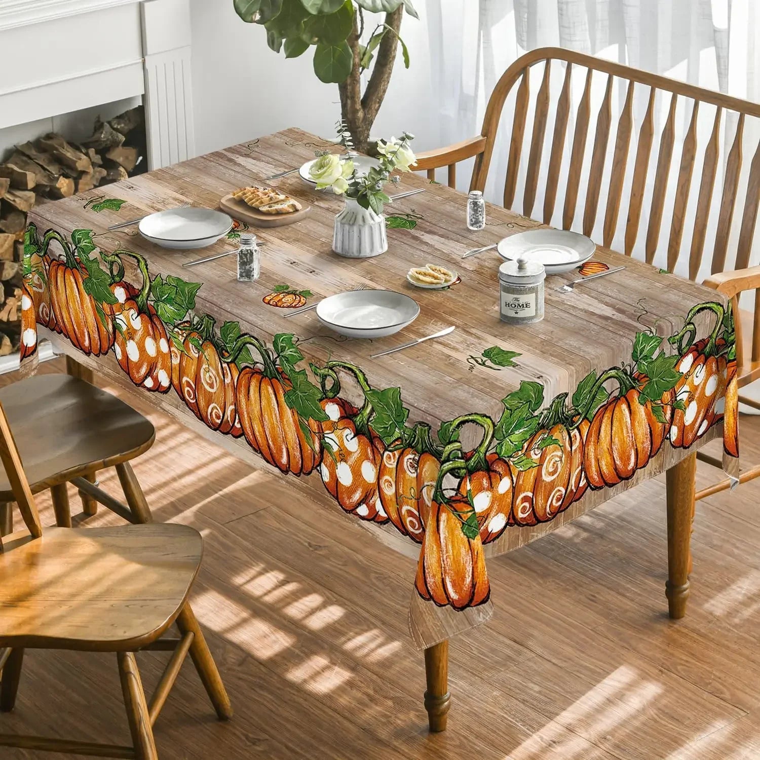 Thanksgiving Autumn Harvest Orange Pumpkin Rectangle Tablecloth