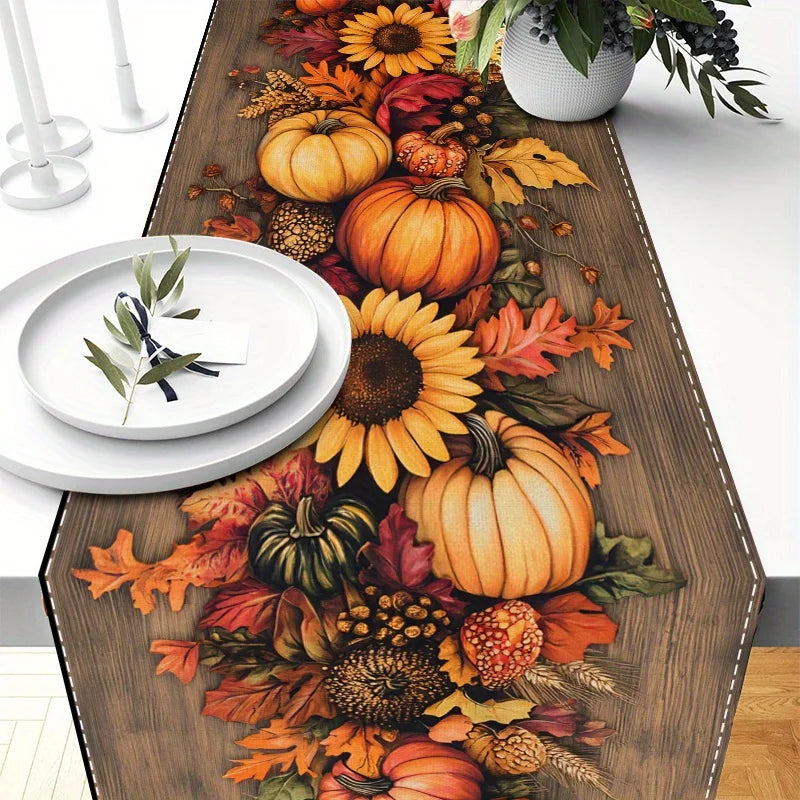 Fall Table Flag Pumpkin And Flower