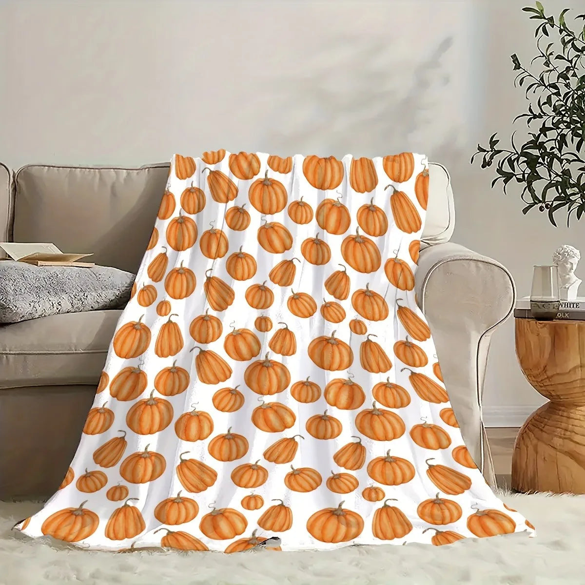 Throw Pumpkin Printed Flannel Blanket