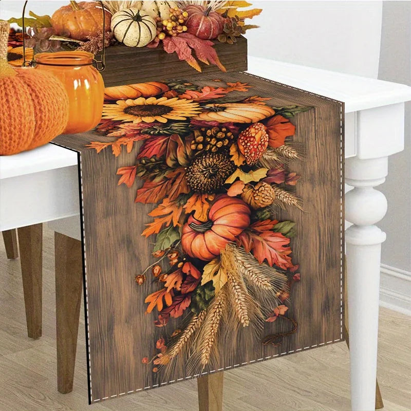 Fall Table Flag Pumpkin And Flower