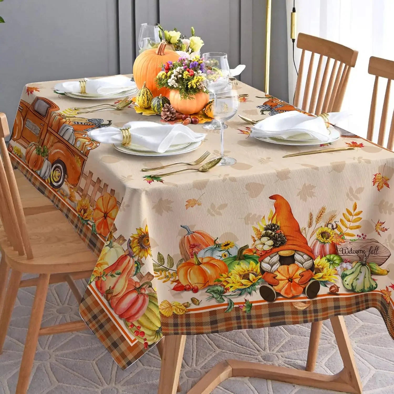 Thanksgiving Autumn Pumpkin Rectangle Tablecloth