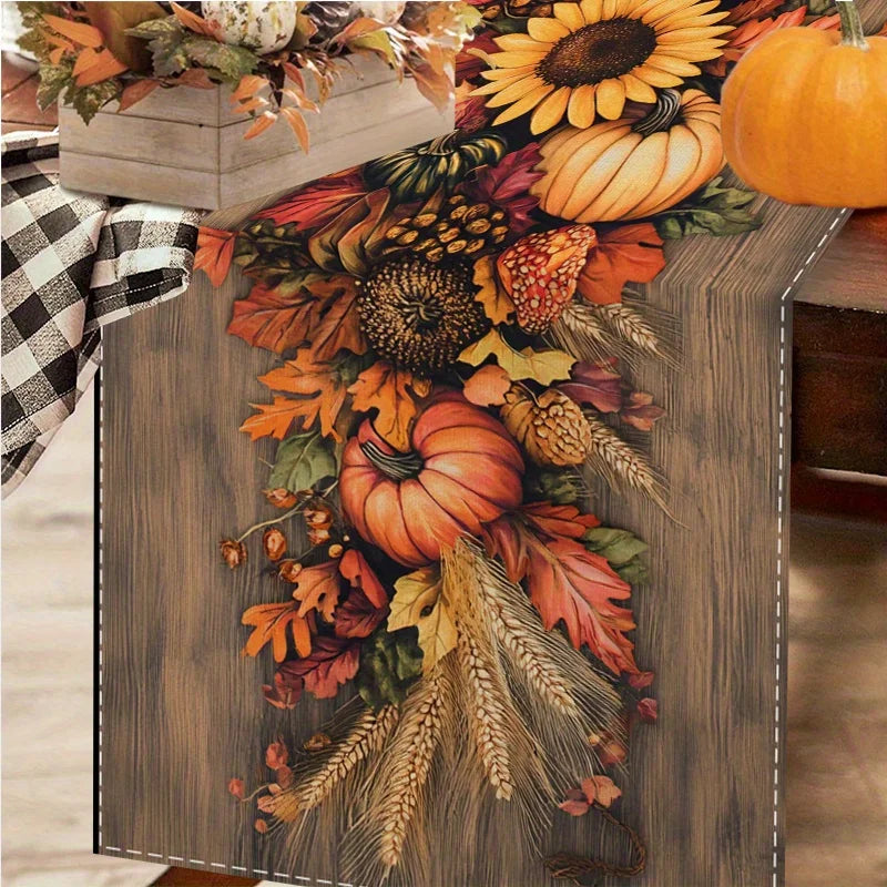 Fall Table Flag Pumpkin And Flower
