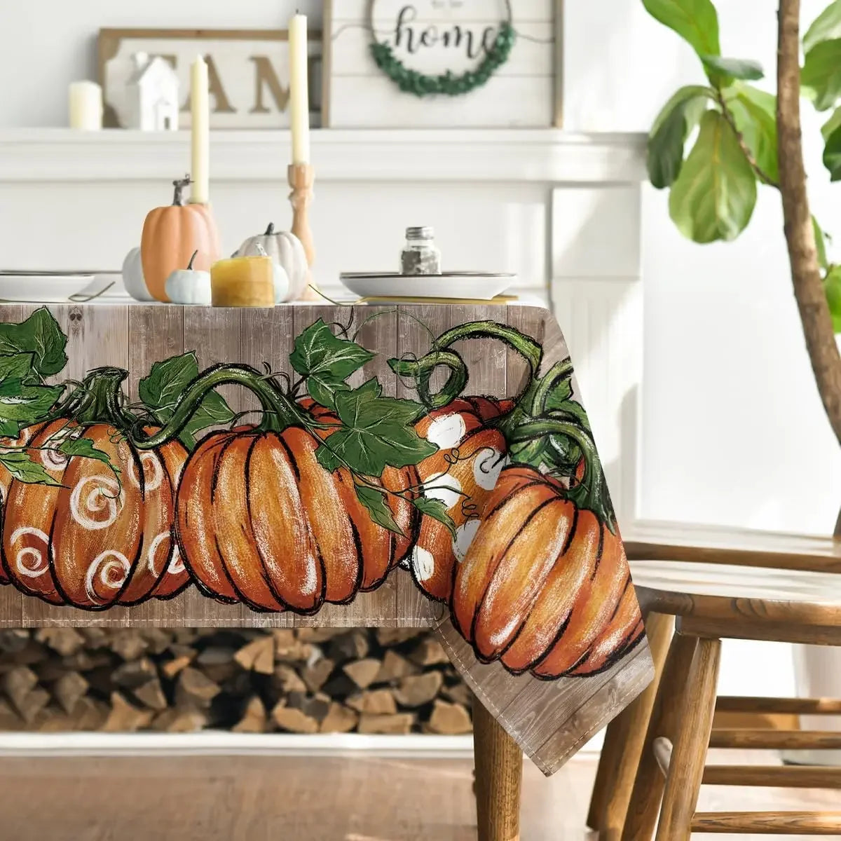 Thanksgiving Autumn Harvest Orange Pumpkin Rectangle Tablecloth
