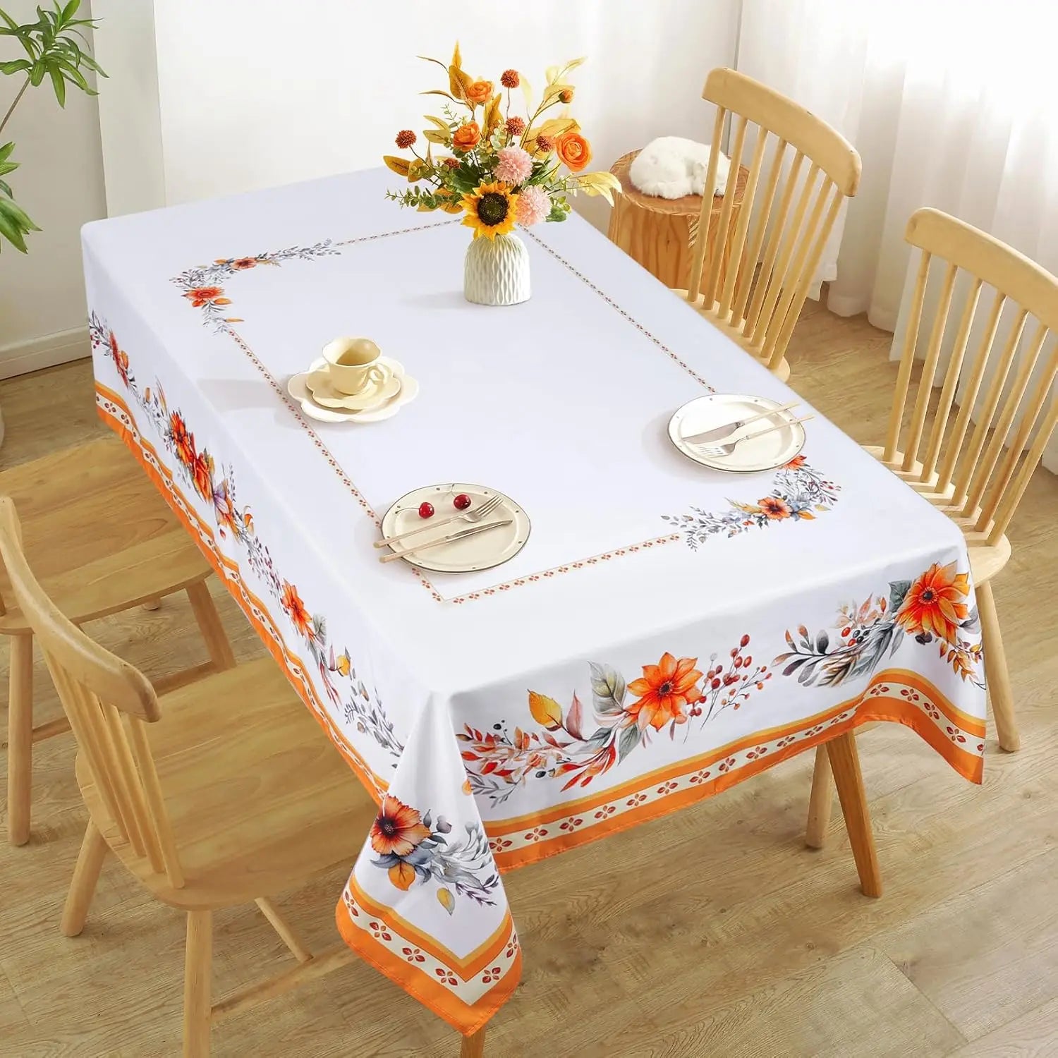 Fall Watercolor Maple Leaves Waterproof Tablecloth