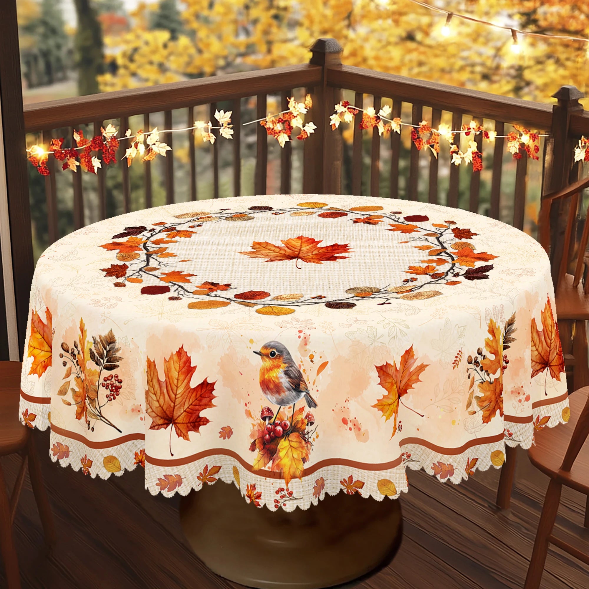 1Pc Fall Tablecloth with Maple Leaf Patterns