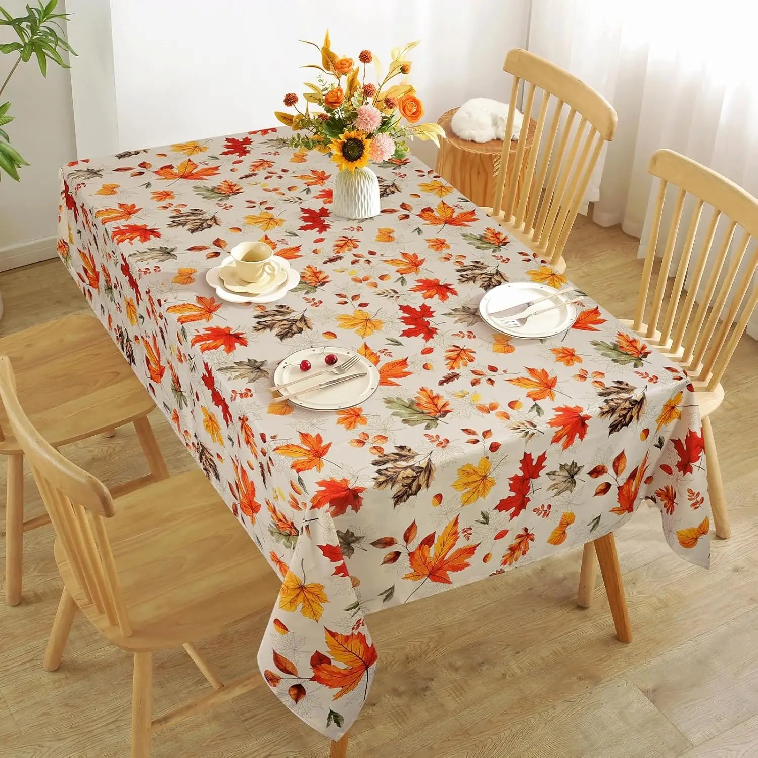 Fall Watercolor Maple Leaves Waterproof Tablecloth