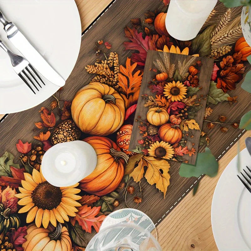 Fall Table Flag Pumpkin And Flower