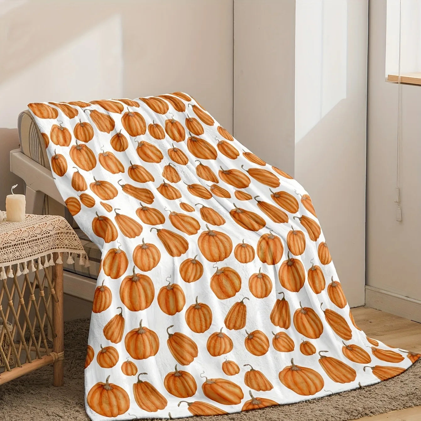 Throw Pumpkin Printed Flannel Blanket