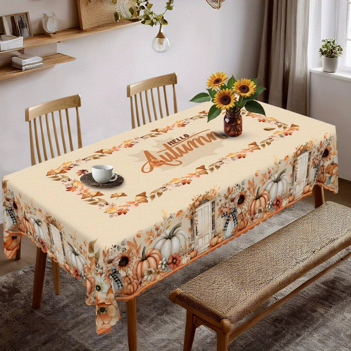 Fall Watercolor Pumpkins Floral Tablecloth