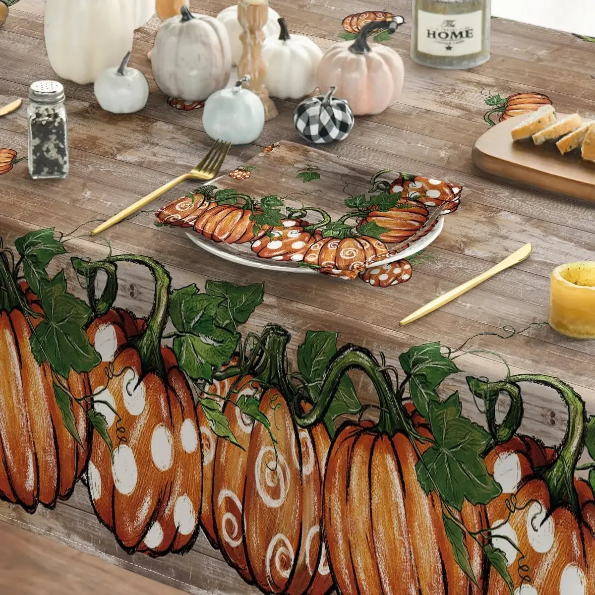 Thanksgiving Autumn Harvest Orange Pumpkin Rectangle Tablecloth