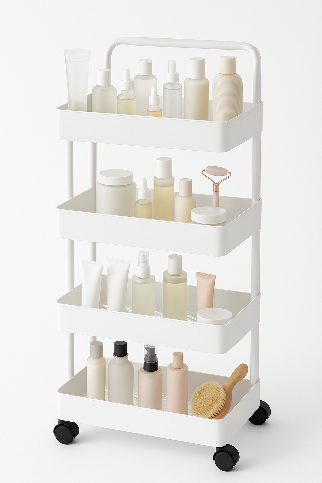 4-Tier Rolling Utility Cart – White Minimalist Organizer for Kitchen, Bathroom & Home