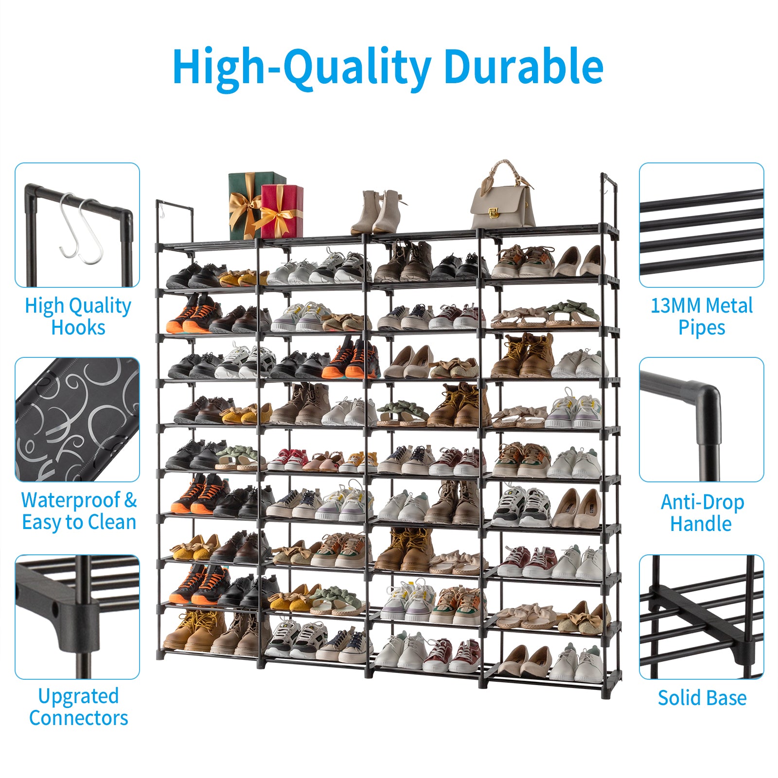 Velven Home 10-Tier Adjustable Shoe Rack — Heavy-Duty Metal & Resin Organizer for Closet, Entryway & Garage (Holds Up to 80 Pairs)