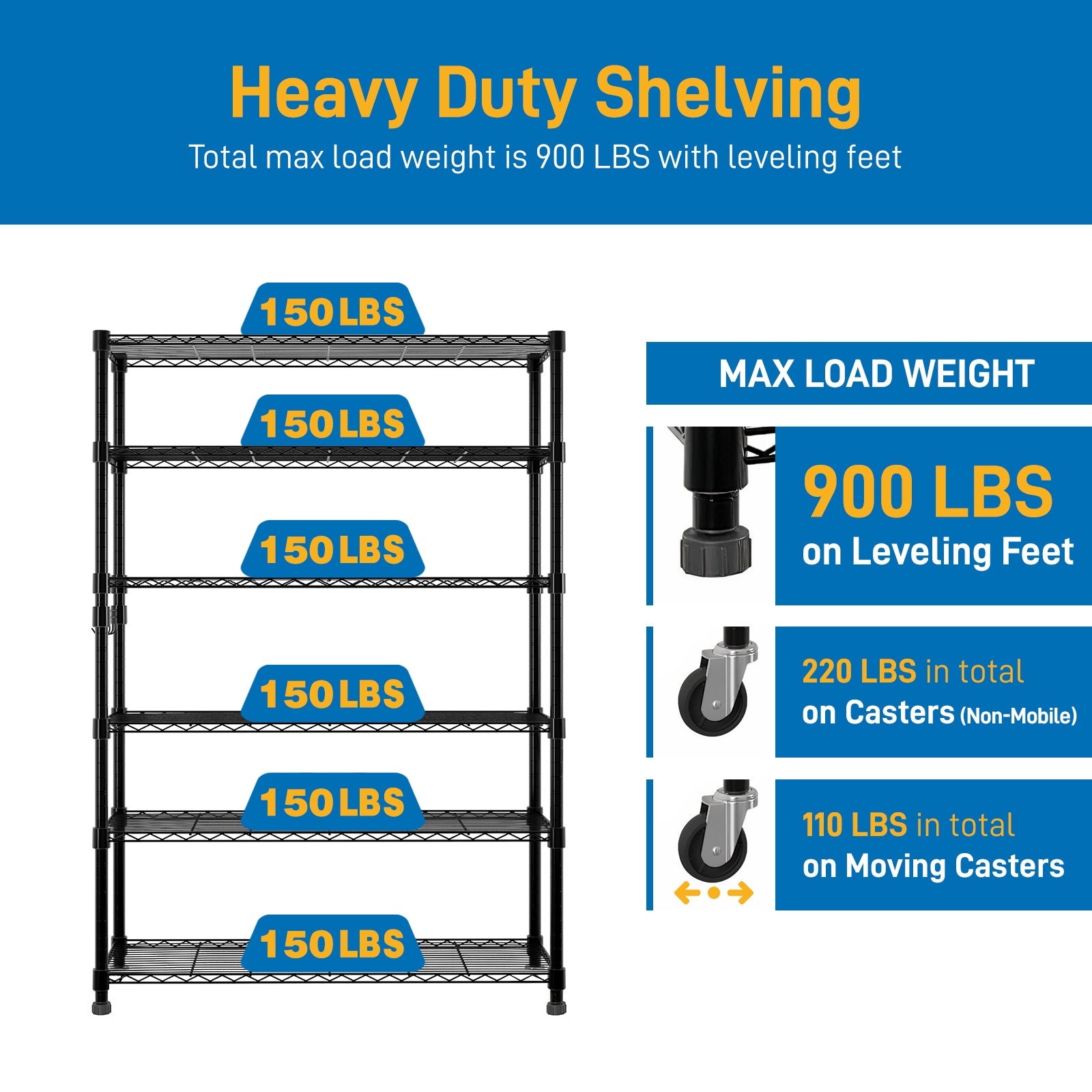6-Tier Wire Shelving with Wheels