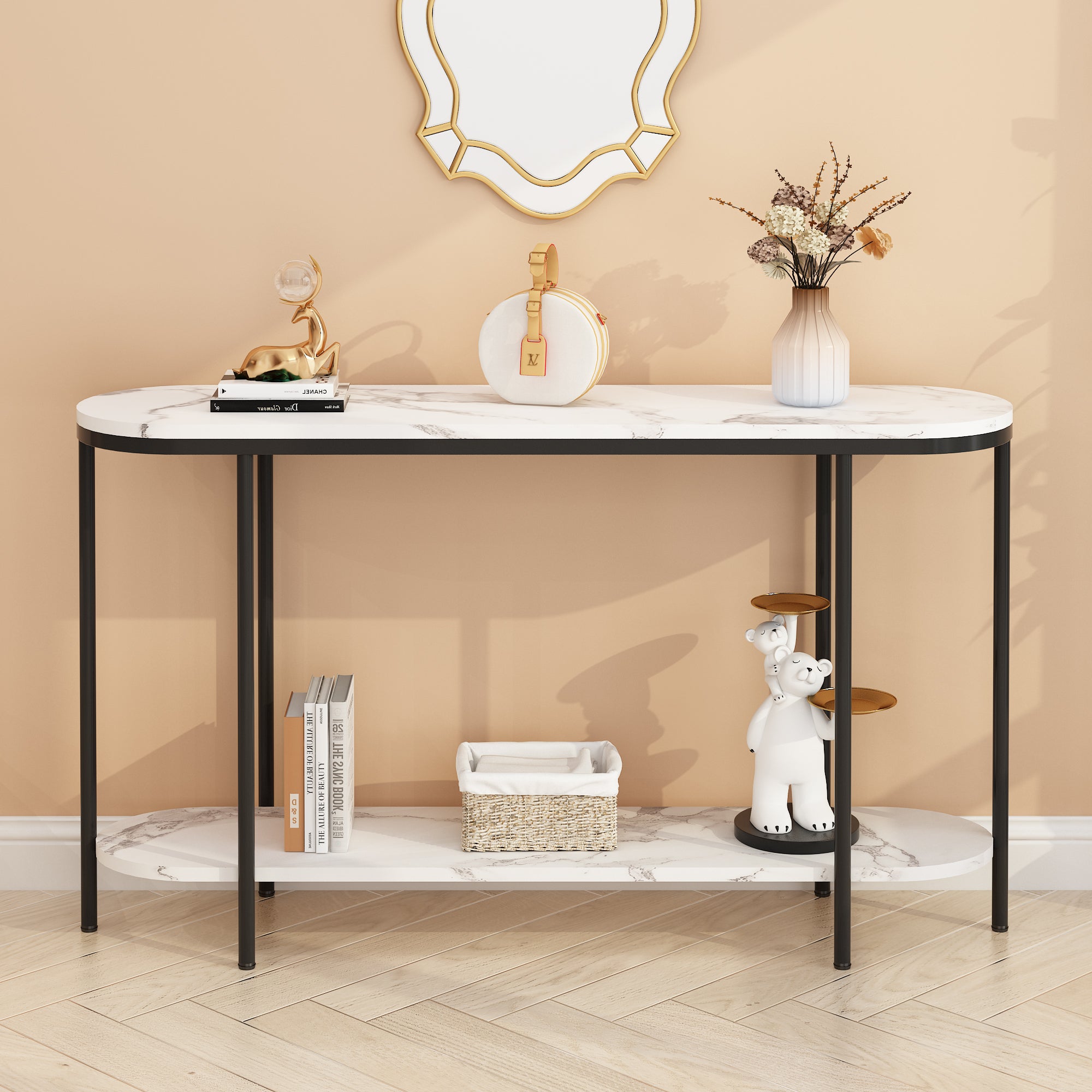 Entryway Table with Storage Shelves