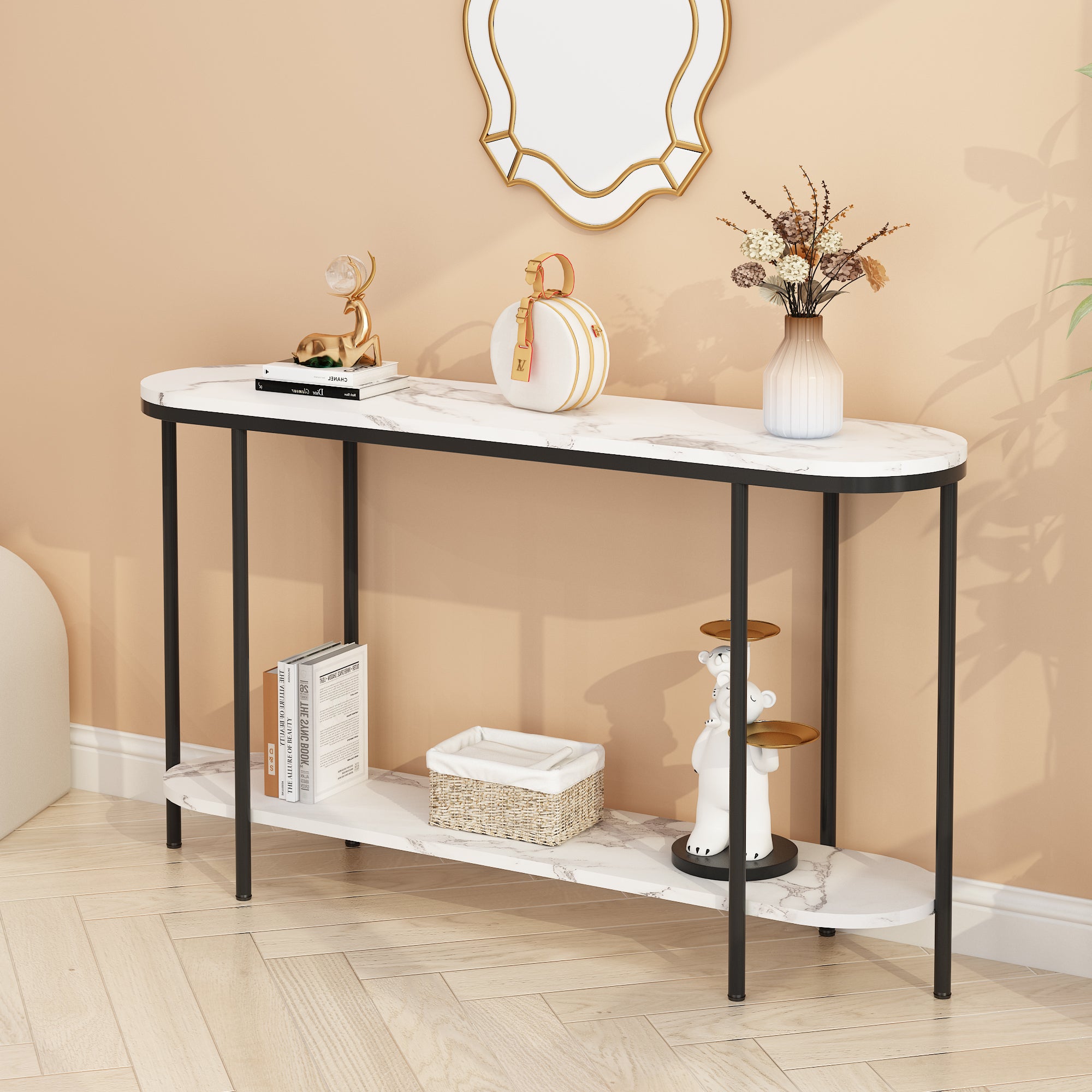 Entryway Table with Storage Shelves