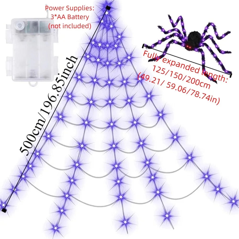 Halloween Spider Lights 8 Modes Waterproof LED Net Triangle