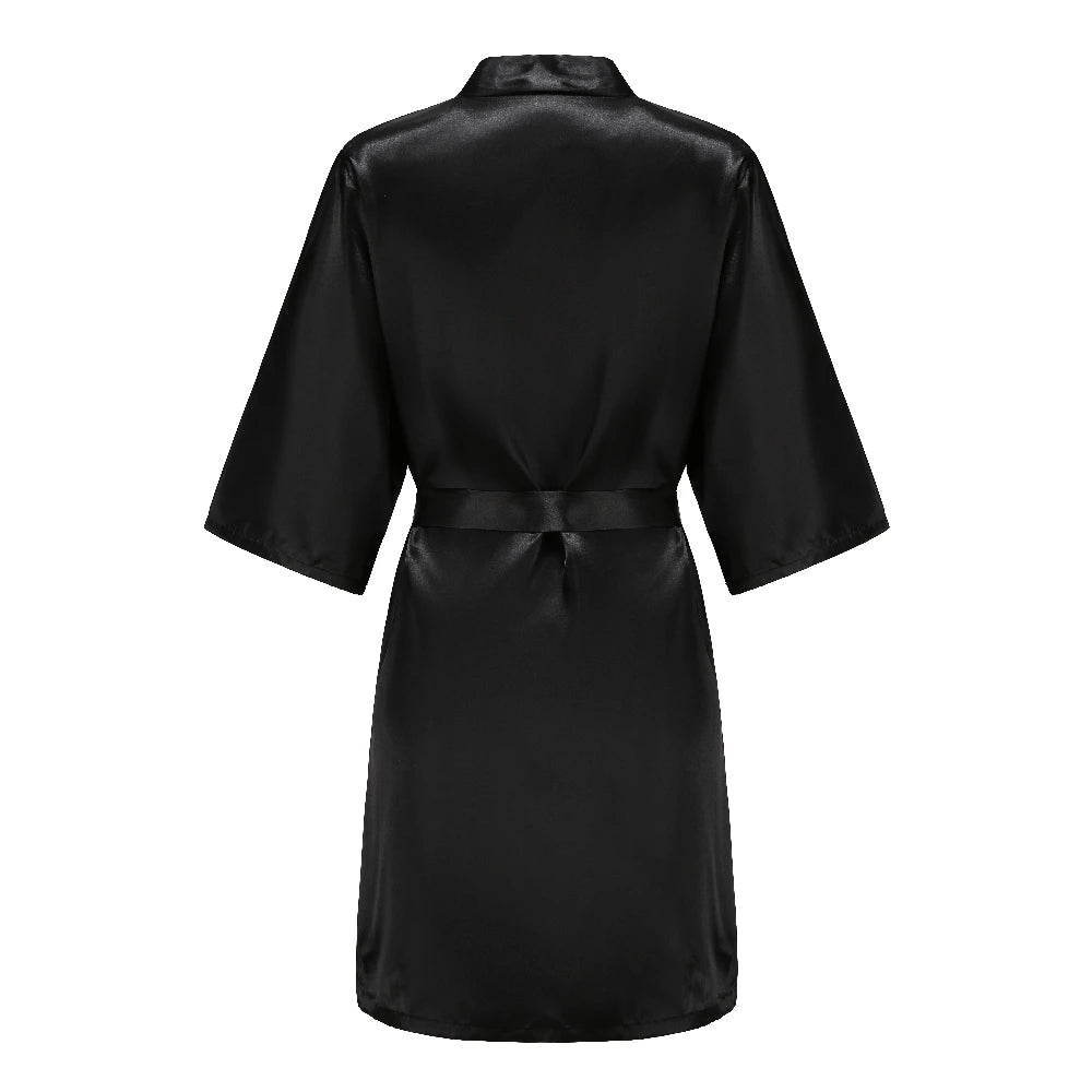Black Women Silky Satin Robe