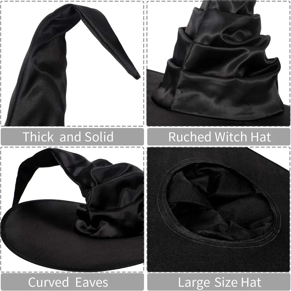 Halloween Witch Hat Folded Black Cosplay Headwear For Women