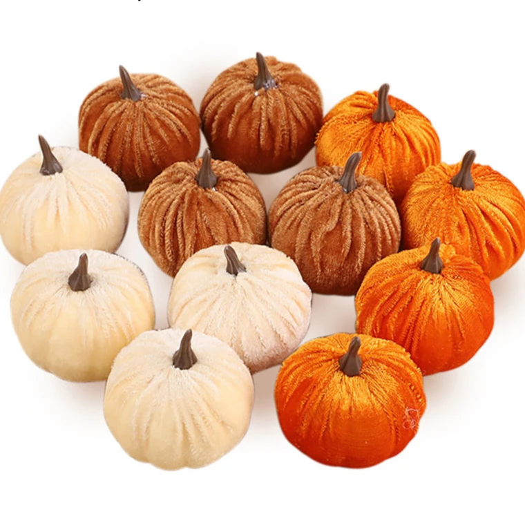 Artificial Flannel Pumpkins 8 or 12 Pieces for Autumn Decor