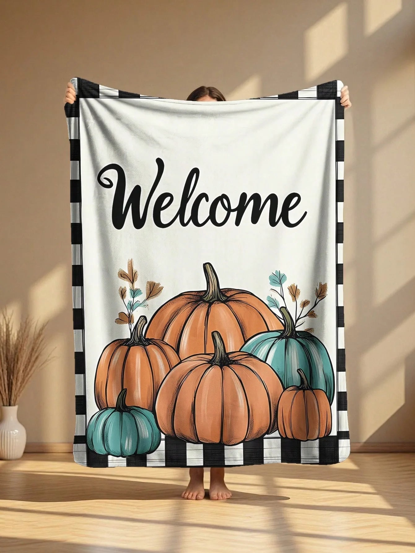 Halloween Pumpkin Cartoon Harvest Print Blanket