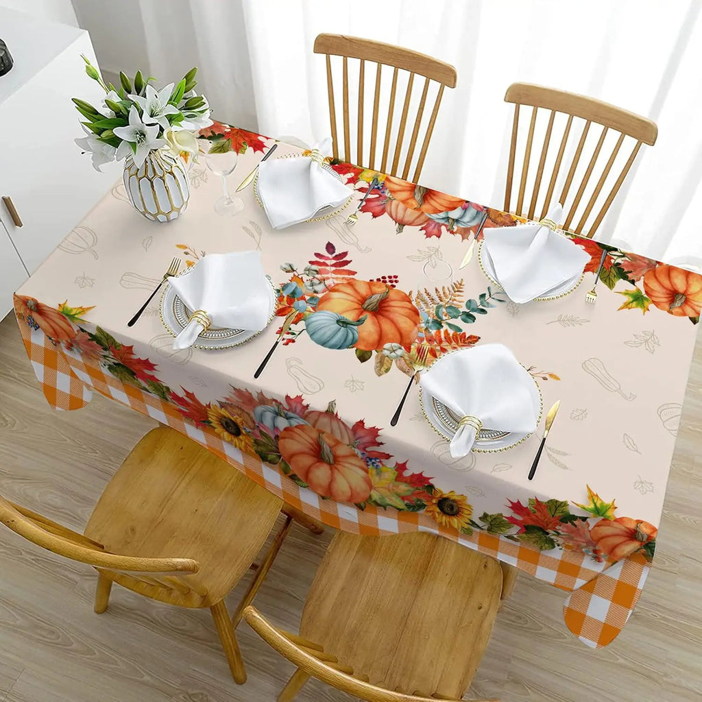 Thanksgiving Fall Pumpkins Plaid Tablecloth