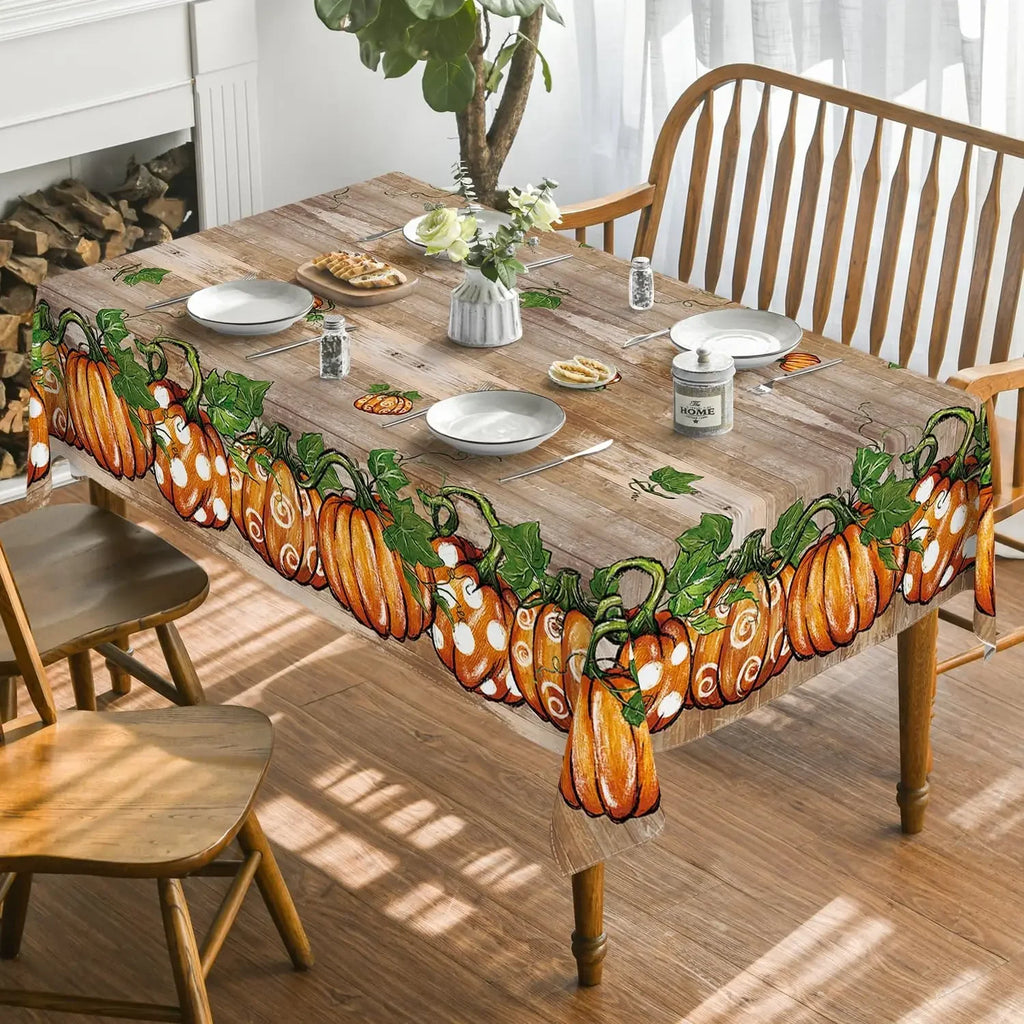 Thanksgiving Autumn Harvest Orange Pumpkin Rectangle Tablecloth