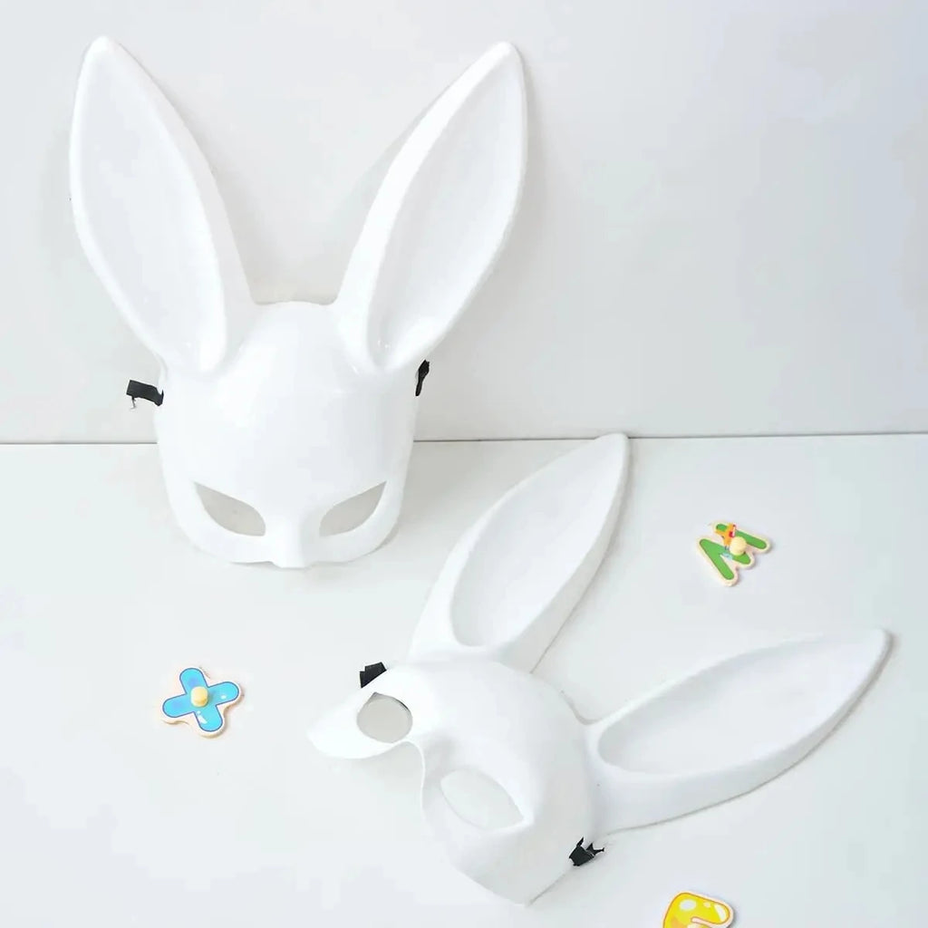 Black White Rabbit Mask Halloween Party Cosplay Long Ears