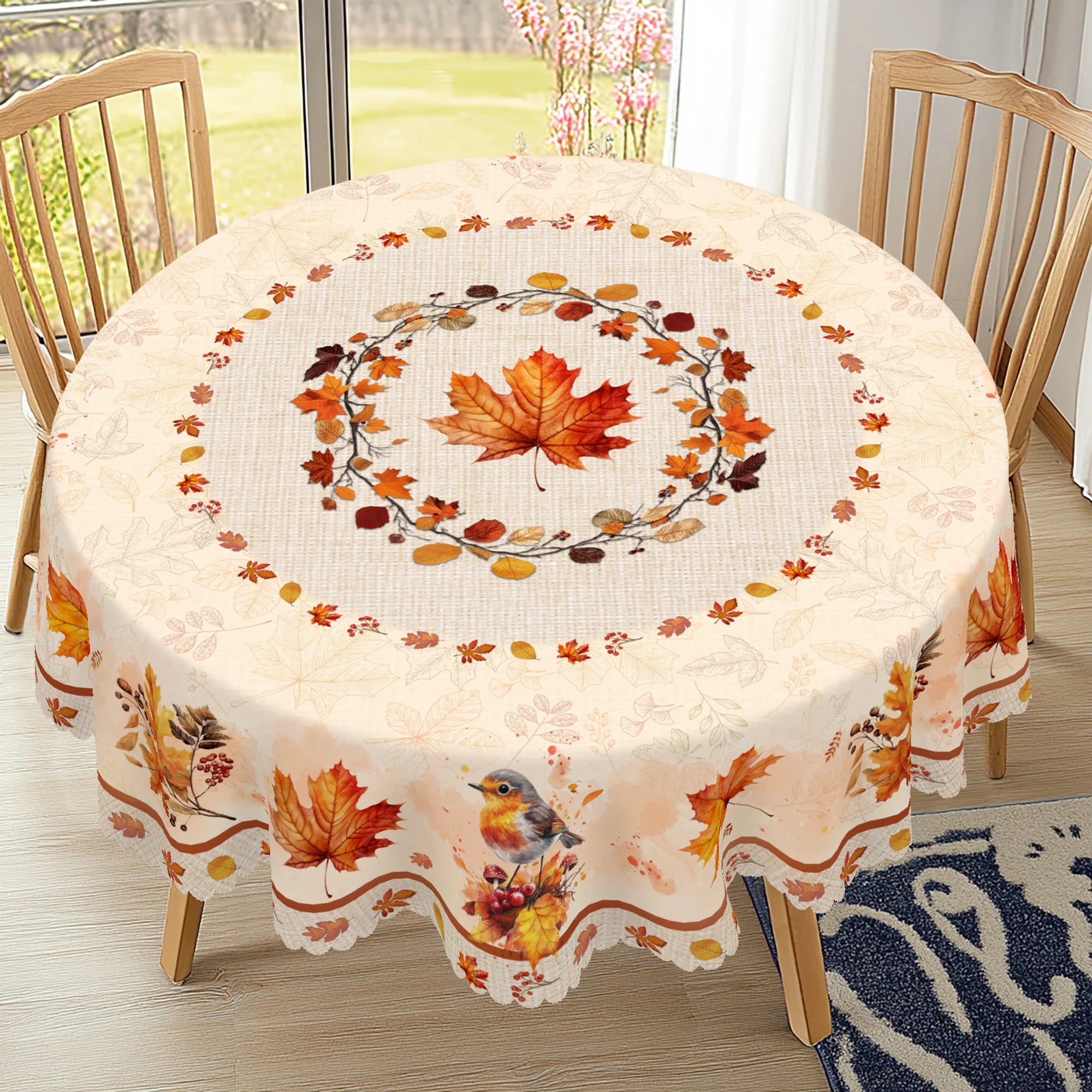1Pc Fall Tablecloth with Maple Leaf Patterns