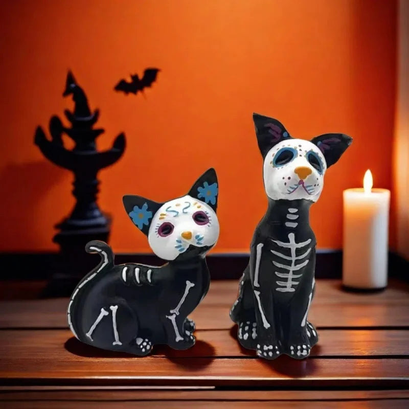 Day of Dead Dog Cat Figurine Halloween Sugar Skull Statue