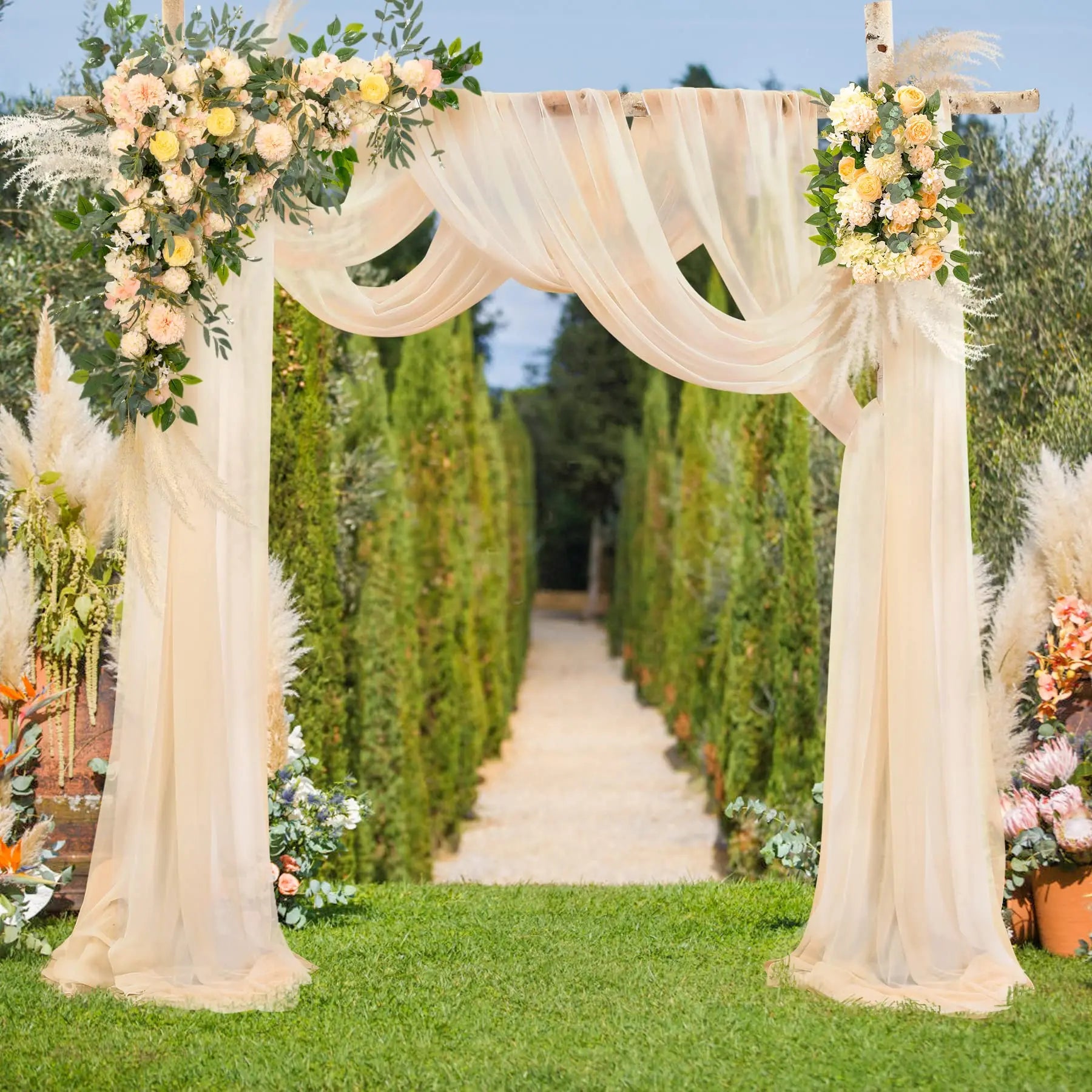 Chiffon Champagne Beige Wedding Arch Draping