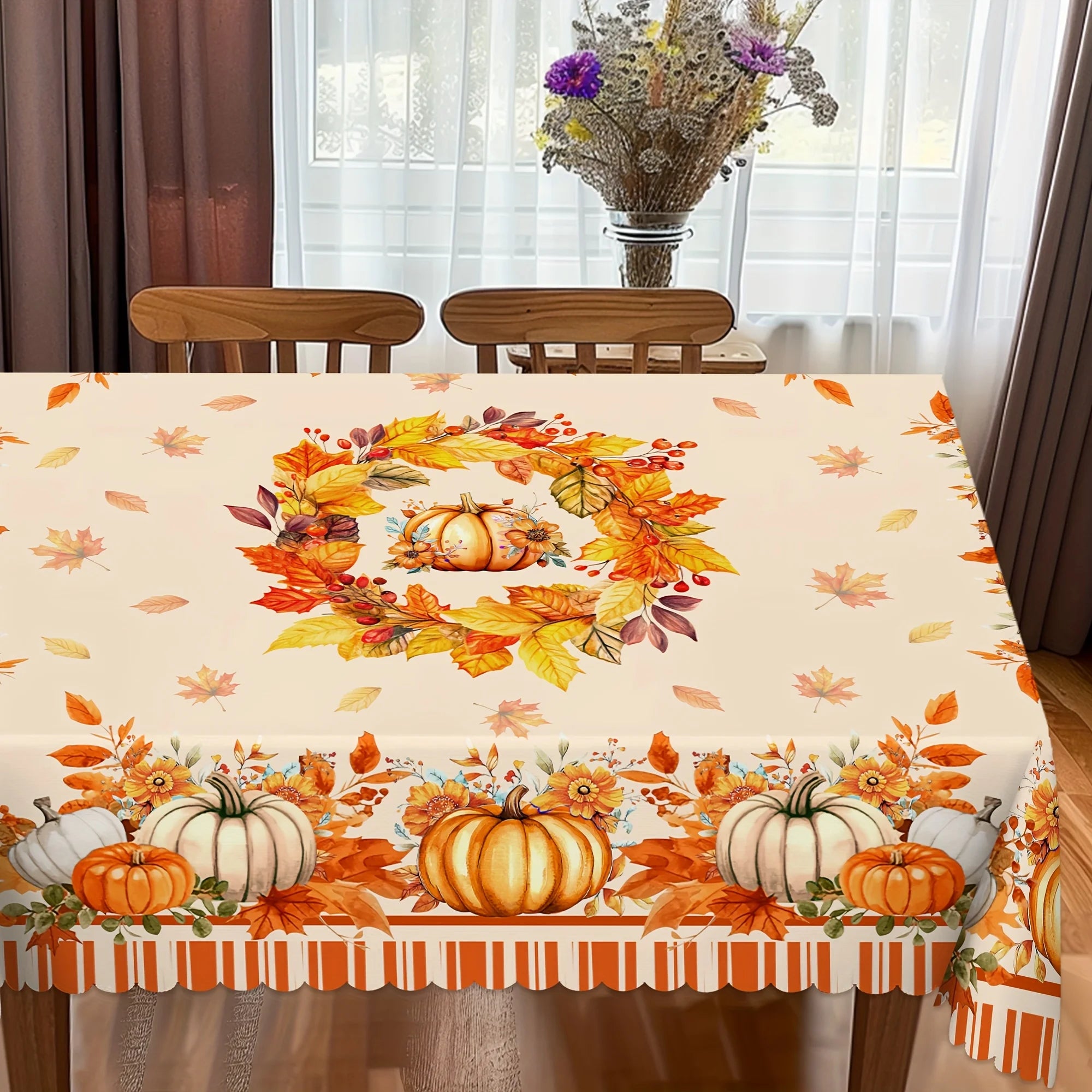 Fall Thanksgiving Pumpkin Maple Leaves Tablecloth
