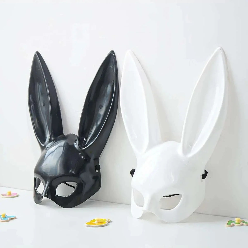 Black White Rabbit Mask Halloween Party Cosplay Long Ears
