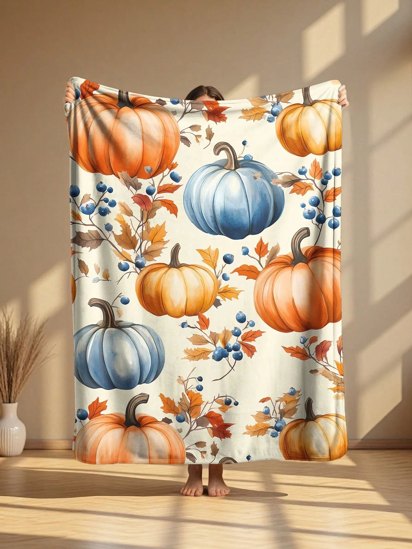 Halloween Pumpkin Cartoon Harvest Print Blanket