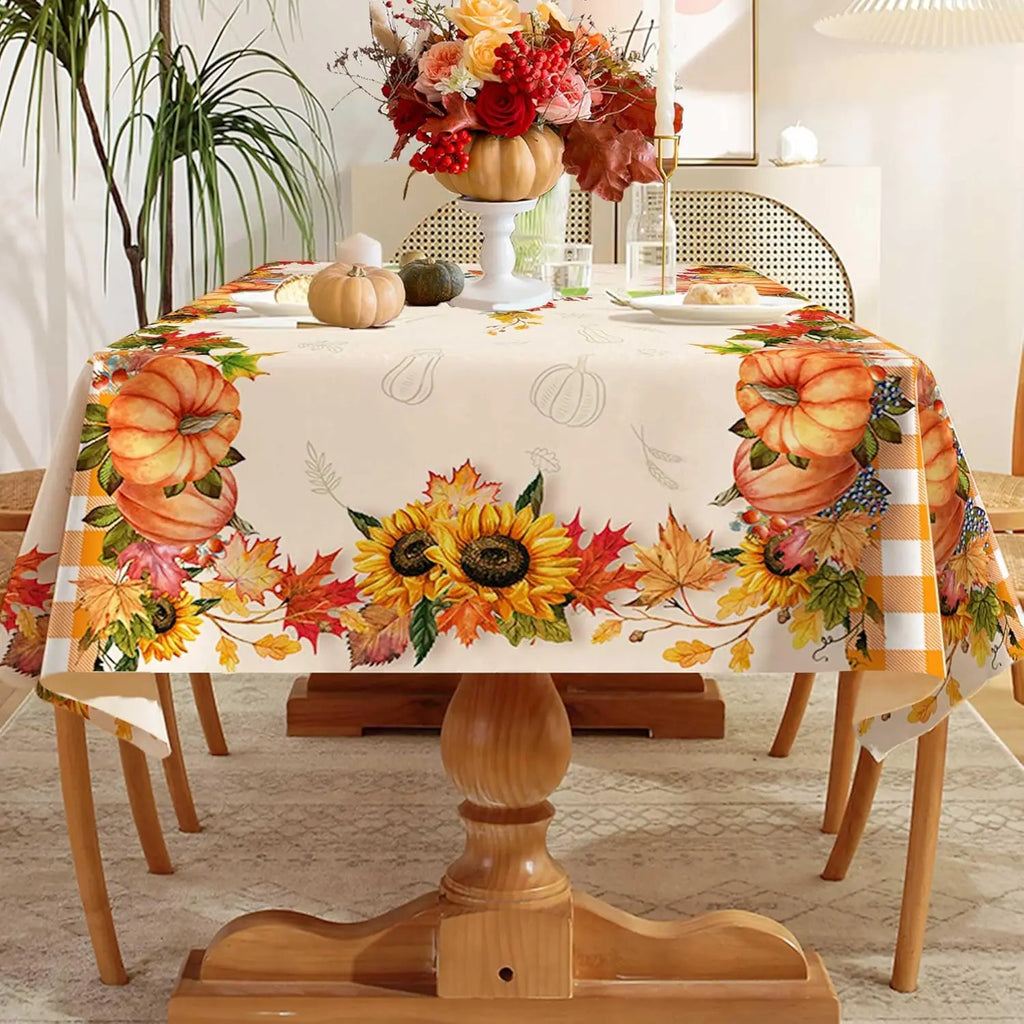 Thanksgiving Fall Pumpkins Plaid Tablecloth