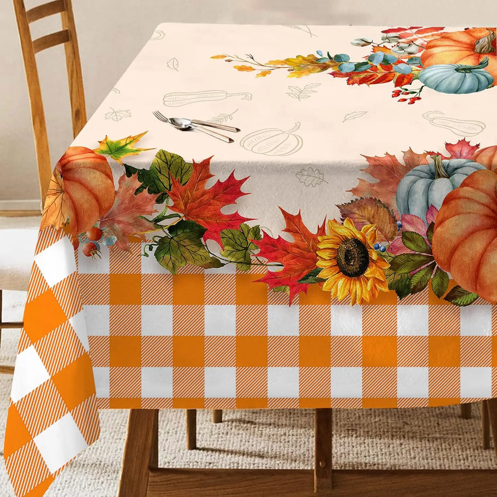 Thanksgiving Fall Pumpkins Plaid Tablecloth