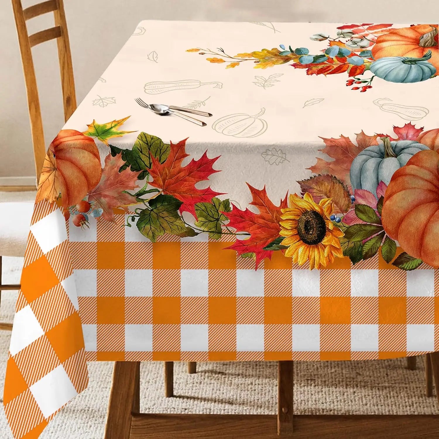 Thanksgiving Fall Pumpkins Plaid Tablecloth