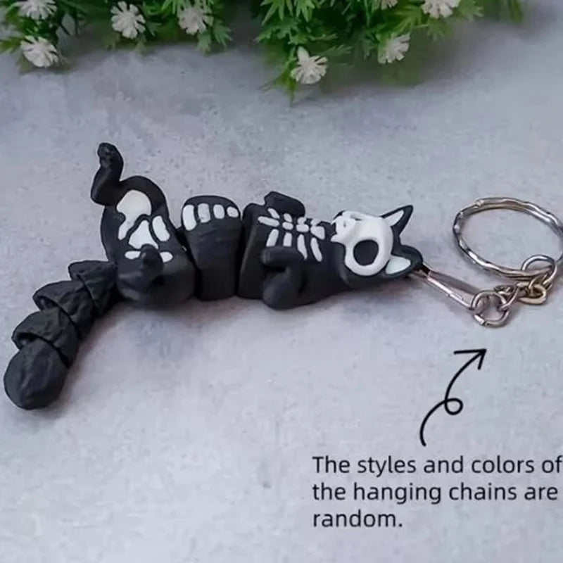 Personalized Skeleton Cat 3D Toy Keychain Backpack Charm