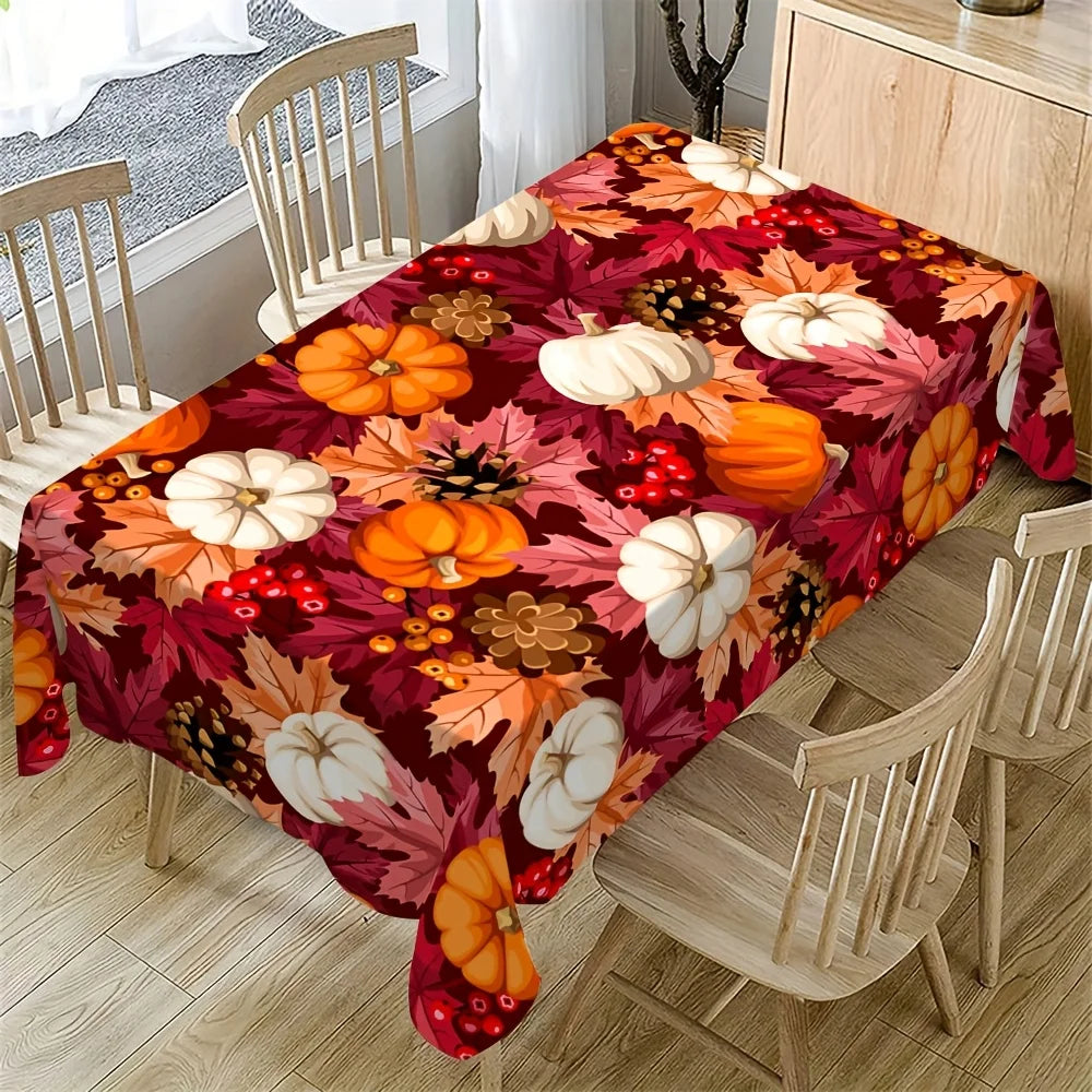 Autumn Thanksgiving Pumpkins Waterproof Tablecloth