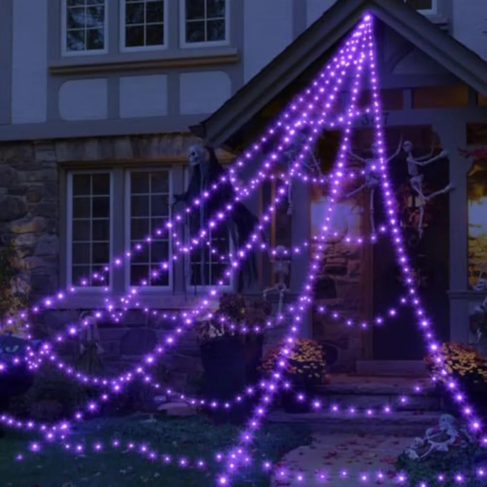 Halloween Spider Lights 8 Modes Waterproof LED Net Triangle