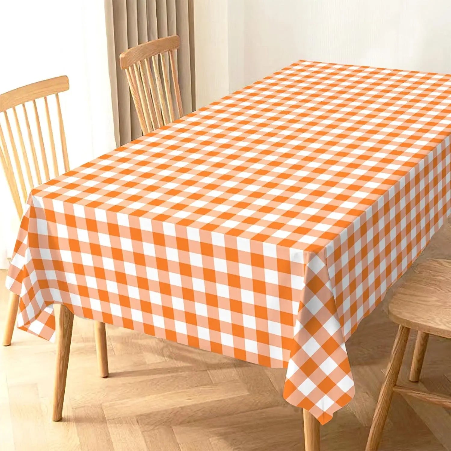 Fall Thanksgiving Orange Buffalo Check Waterproof Tablecloth