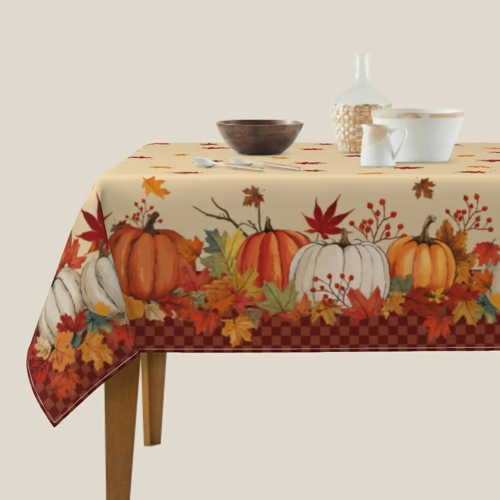 Fall Harvest Pumpkin Maple Leaf Waterproof Tablecloth