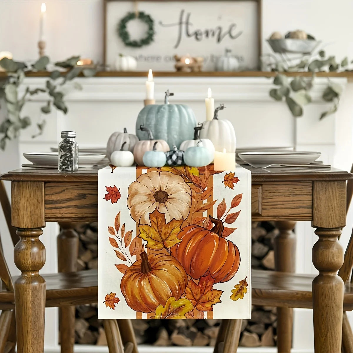 Autumn Pumpkin & Maple Leaf Table Runner