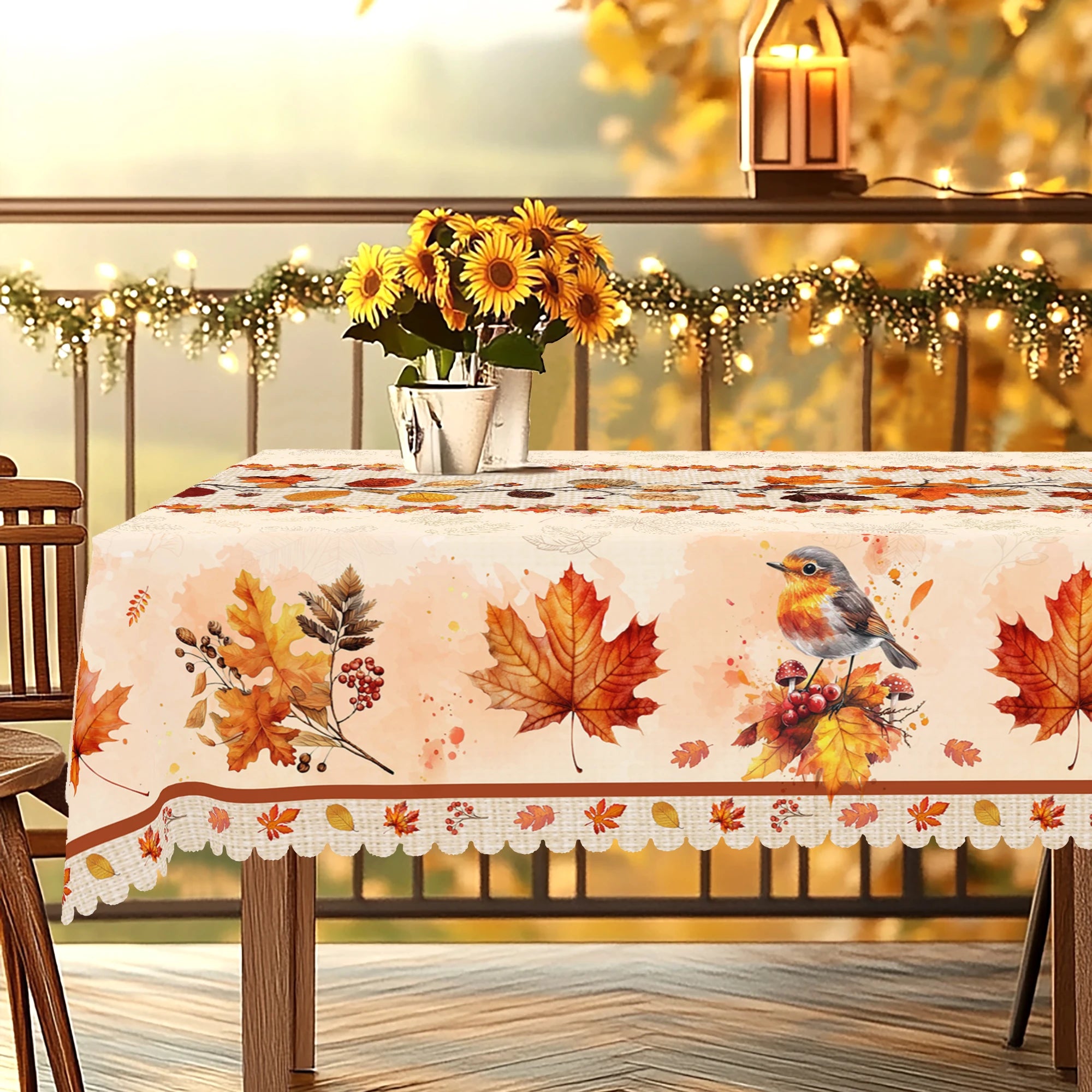 1Pc Fall Tablecloth with Maple Leaf Patterns