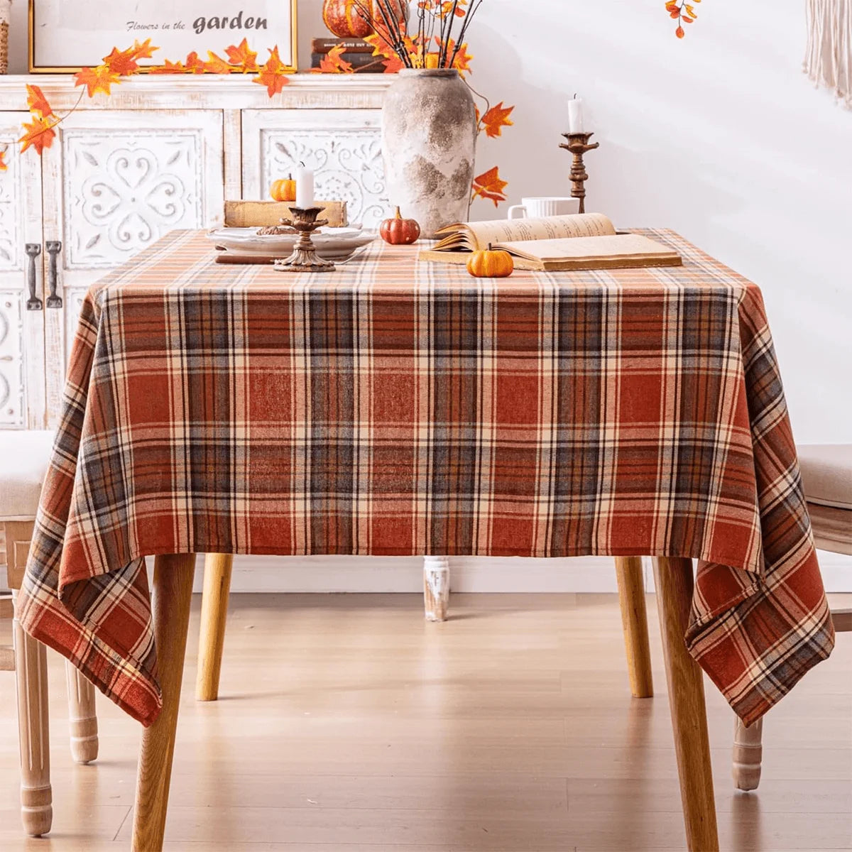 Autumn square checkered rectangular tablecloth
