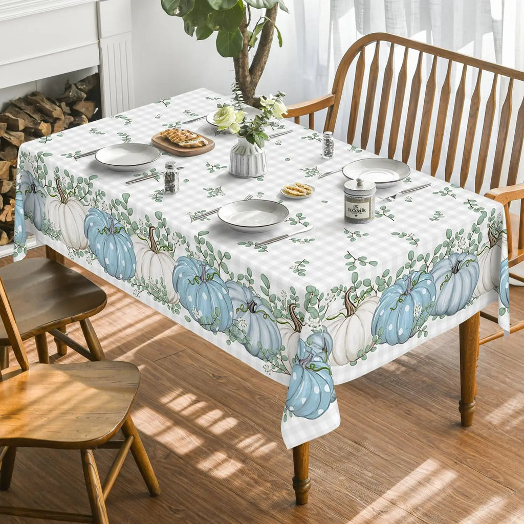 Fall Harvest Blue Pumpkin Buffalo Plaid Rectangle Tablecloth