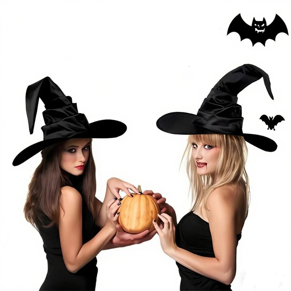 Halloween Witch Hat Folded Black Cosplay Headwear For Women