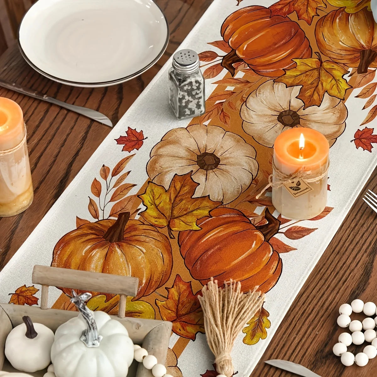 Autumn Pumpkin & Maple Leaf Table Runner