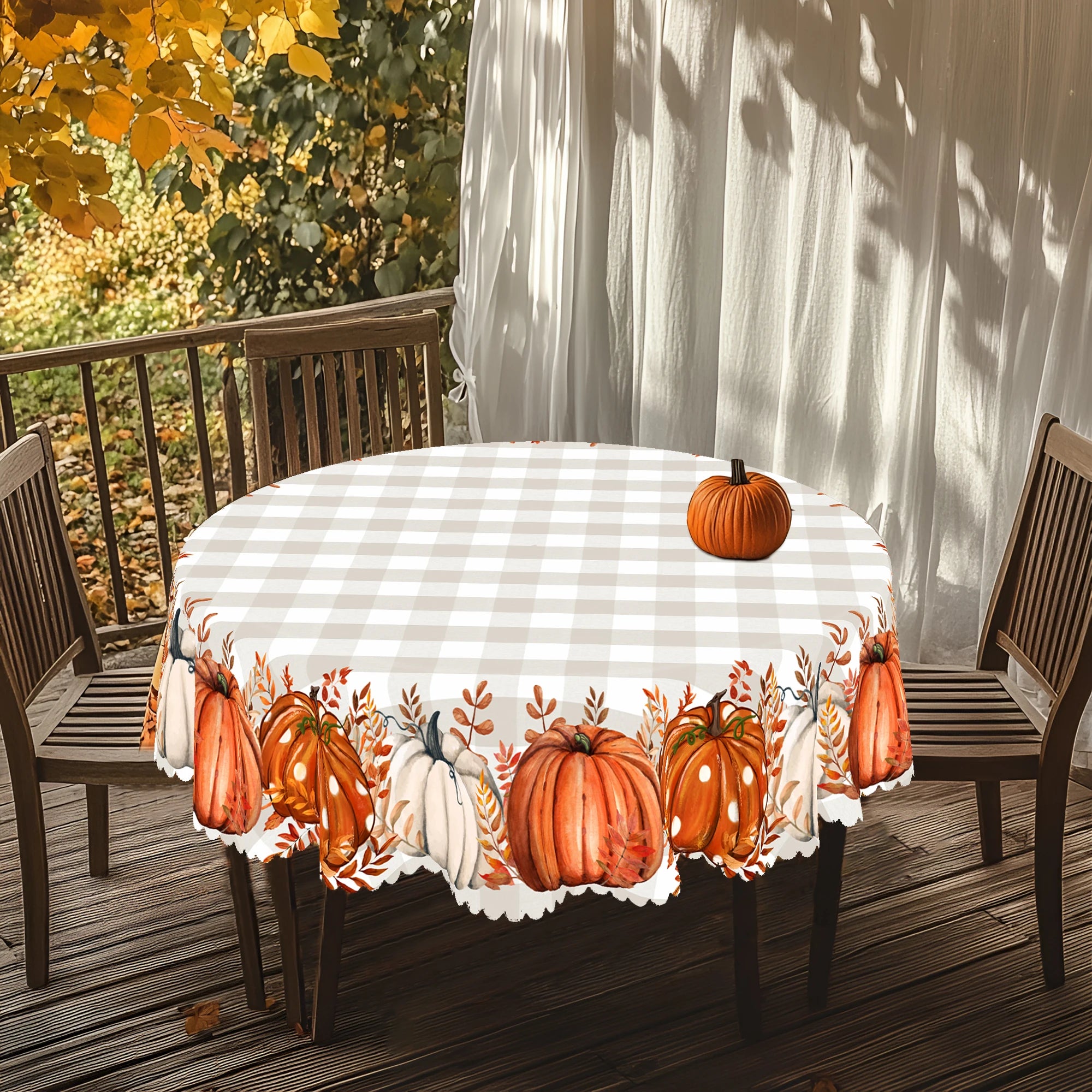 1 Piece of Thanksgiving Pumpkin Theme Round and Rectangular Printed Tablecloth